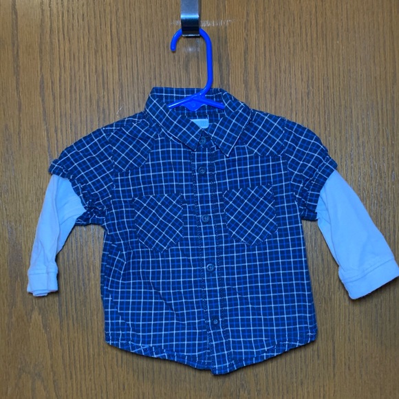 Old Navy Blue Plaid Layered Shirt – Size 6-12 Months - Picture 1 of 8